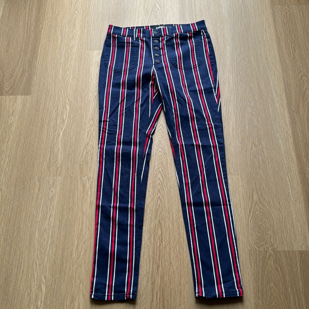 Express Navy, Red, White Striped Jeans, Size 4 L